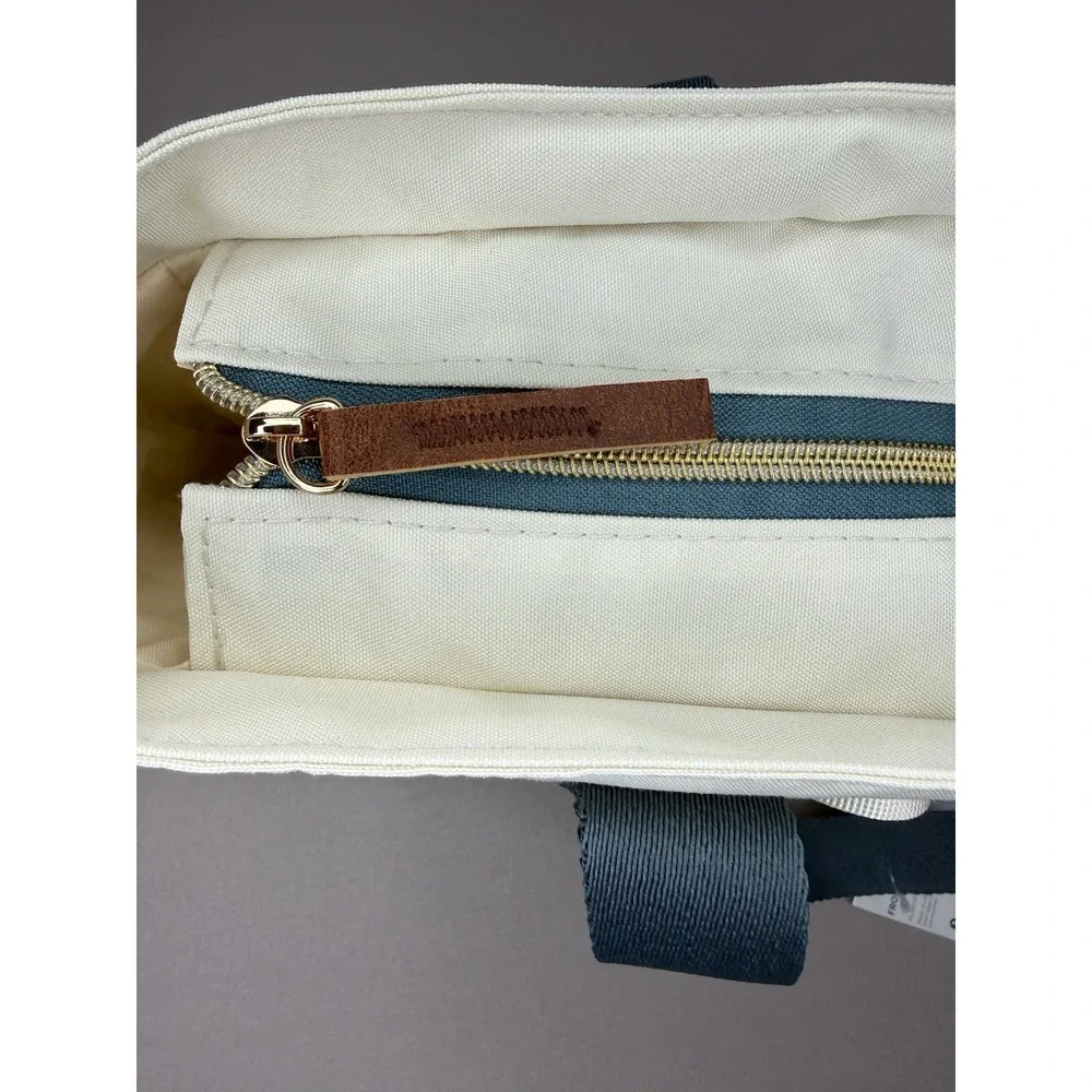 ECOHUB Tote‎ Bag Women Blue Beige Pockets Recycle Medium Canvas Travel Zip Work